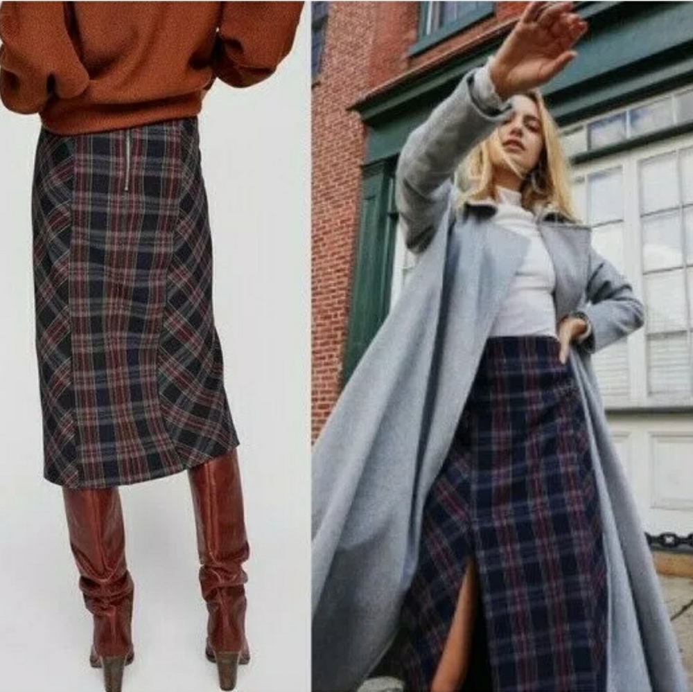 Free People midi high waisted skirt tartan plaid